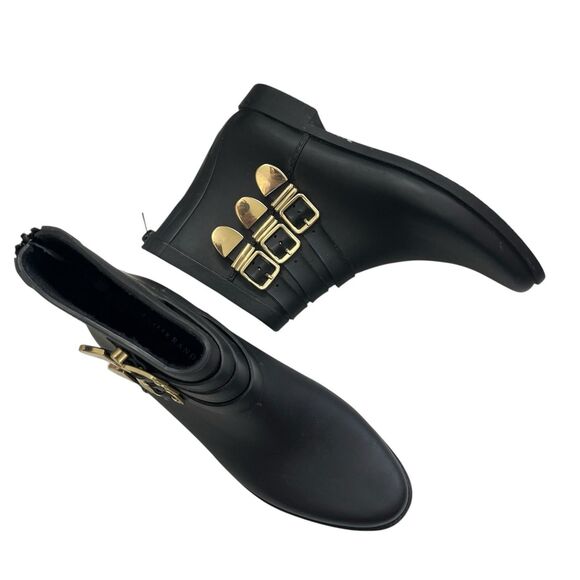 Loeffler Randall Fenton Rain Boots Women’s Size 9 Black Gold Buckle Rubber - Picture 4 of 12